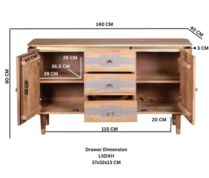 acacio 2 door 3 drawer sideboard