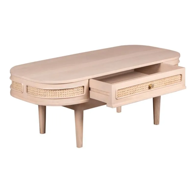 hugo cane 1 drawer coffee table