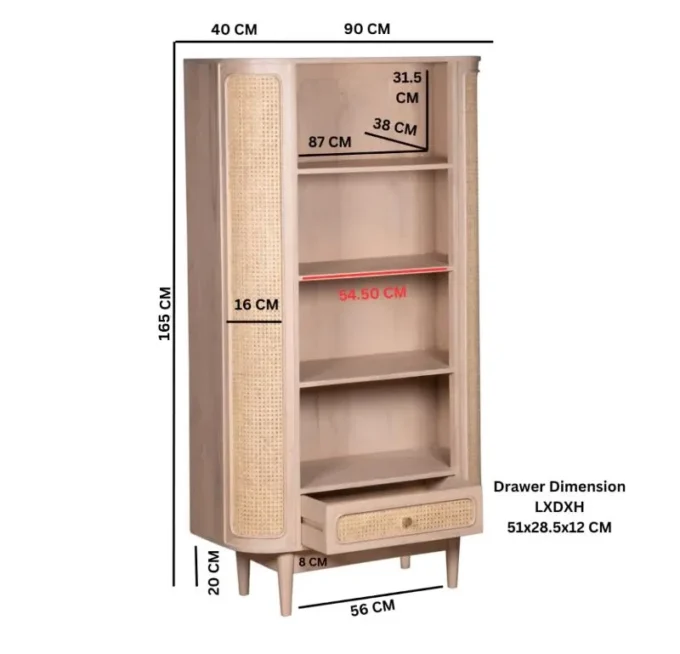 hugo cane 1 drawer bookcase