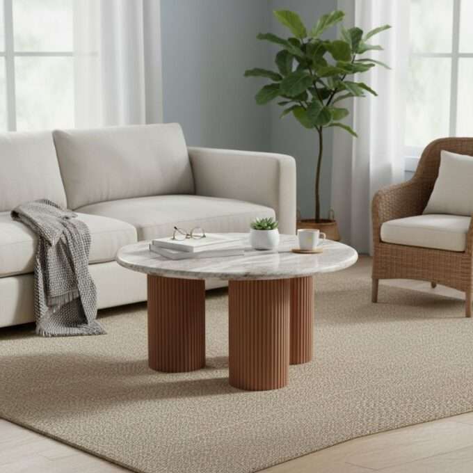 lucido triple pedestal coffee table