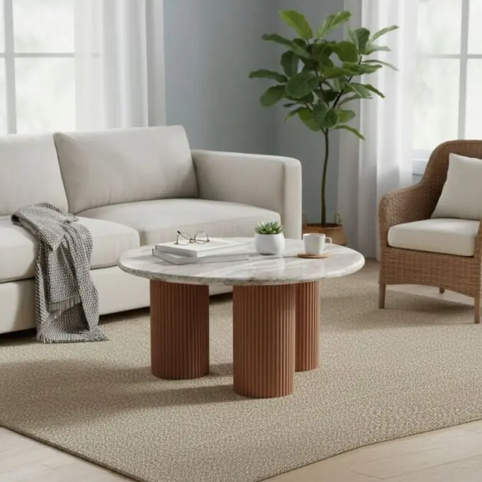 lucido triple pedestal coffee table